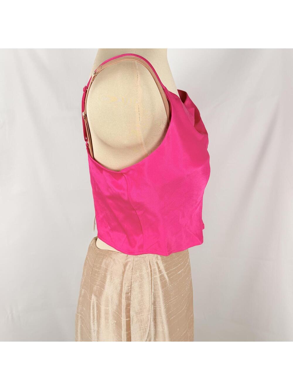 ZARA Bright Pink Satin Crop Top with Adjustable Straps